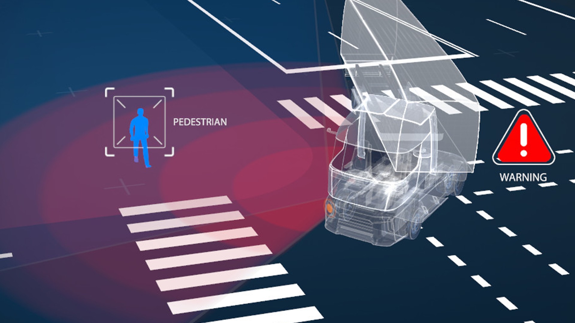 computer generated image of a truck at an intersection using blind spot information system