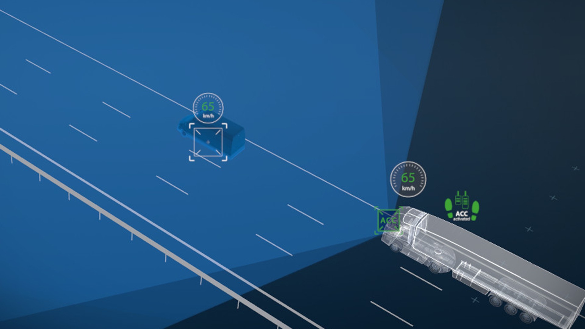 computer generated image of a truck on a highway using adaptive cruise control