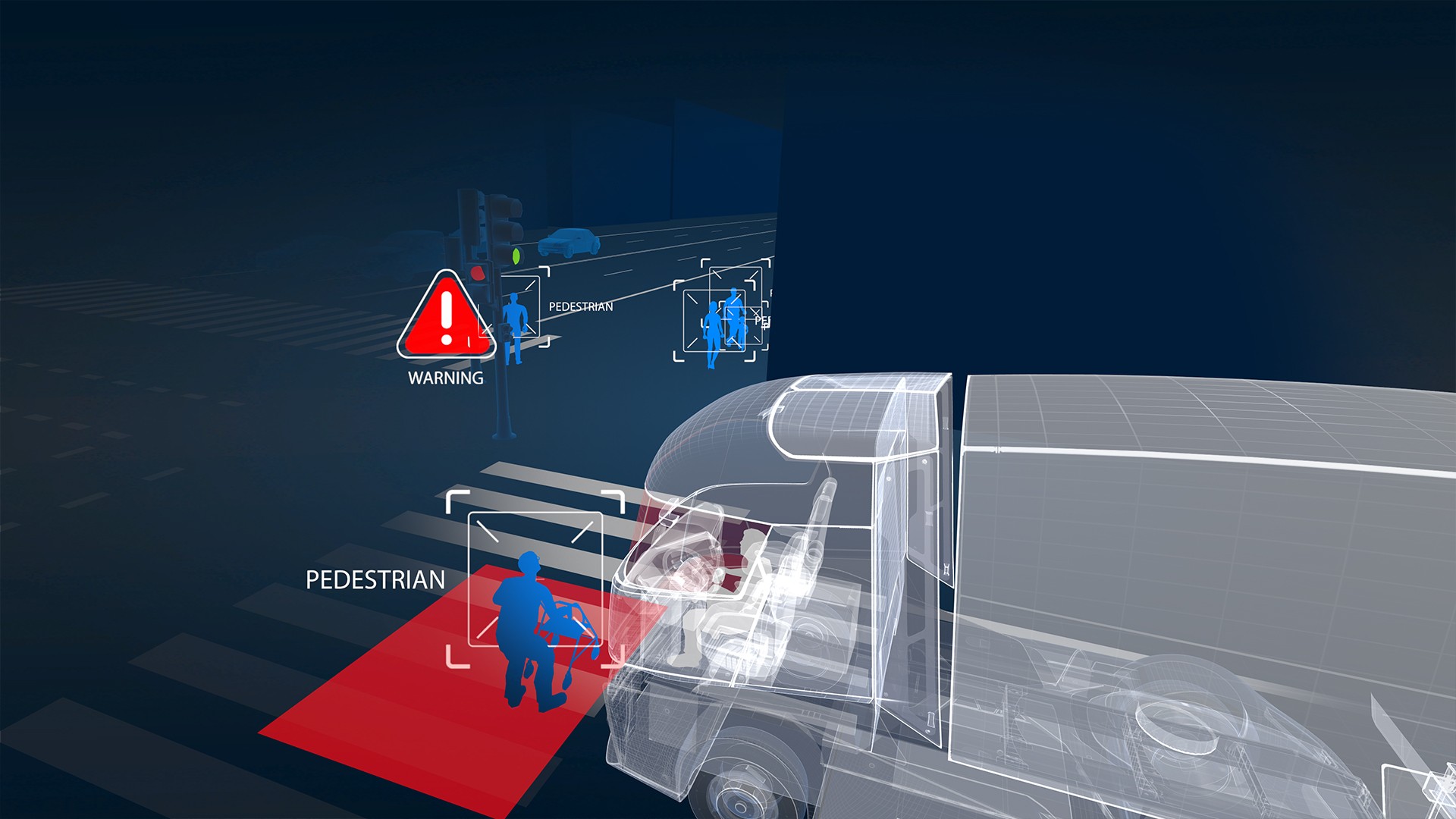 computer generated image of a truck at a traffic light using moving off information system
